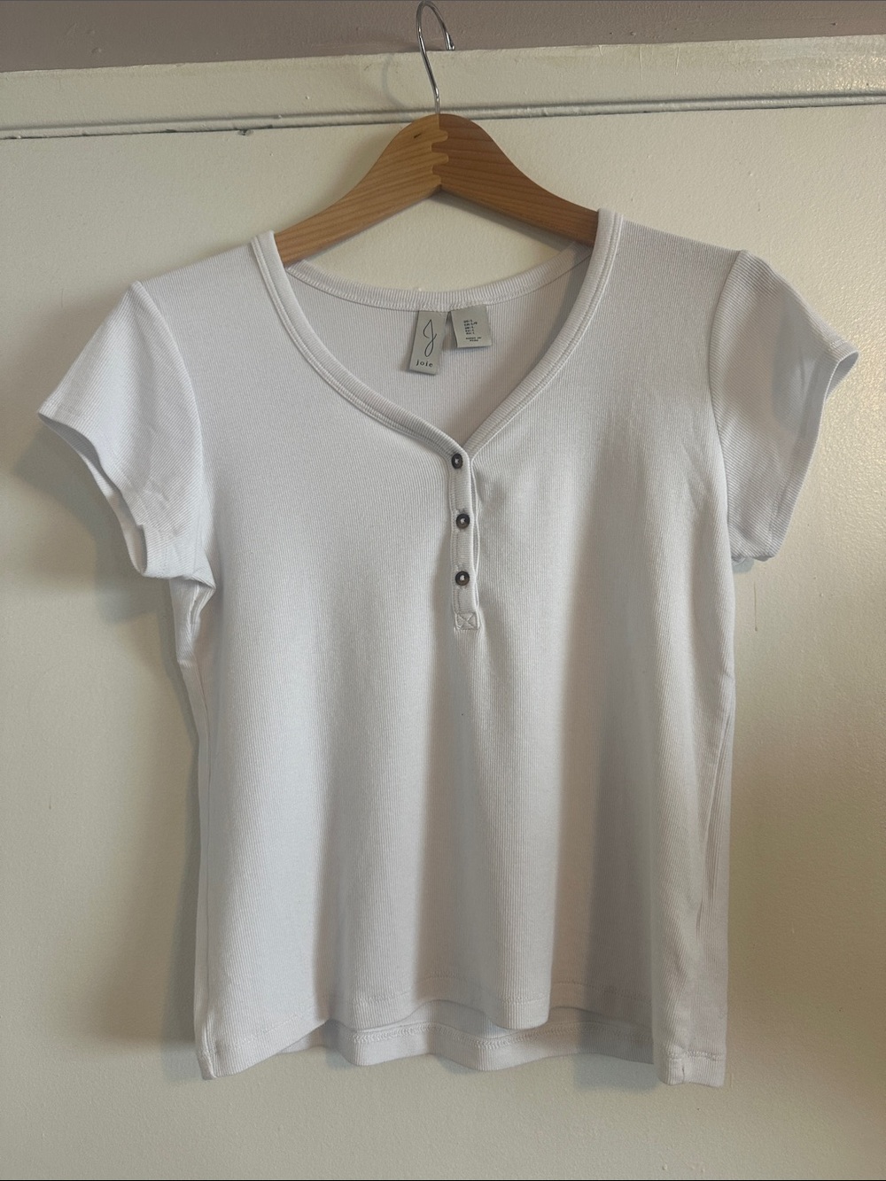Joie White Short-Sleeve Henley Tee with Button Placket